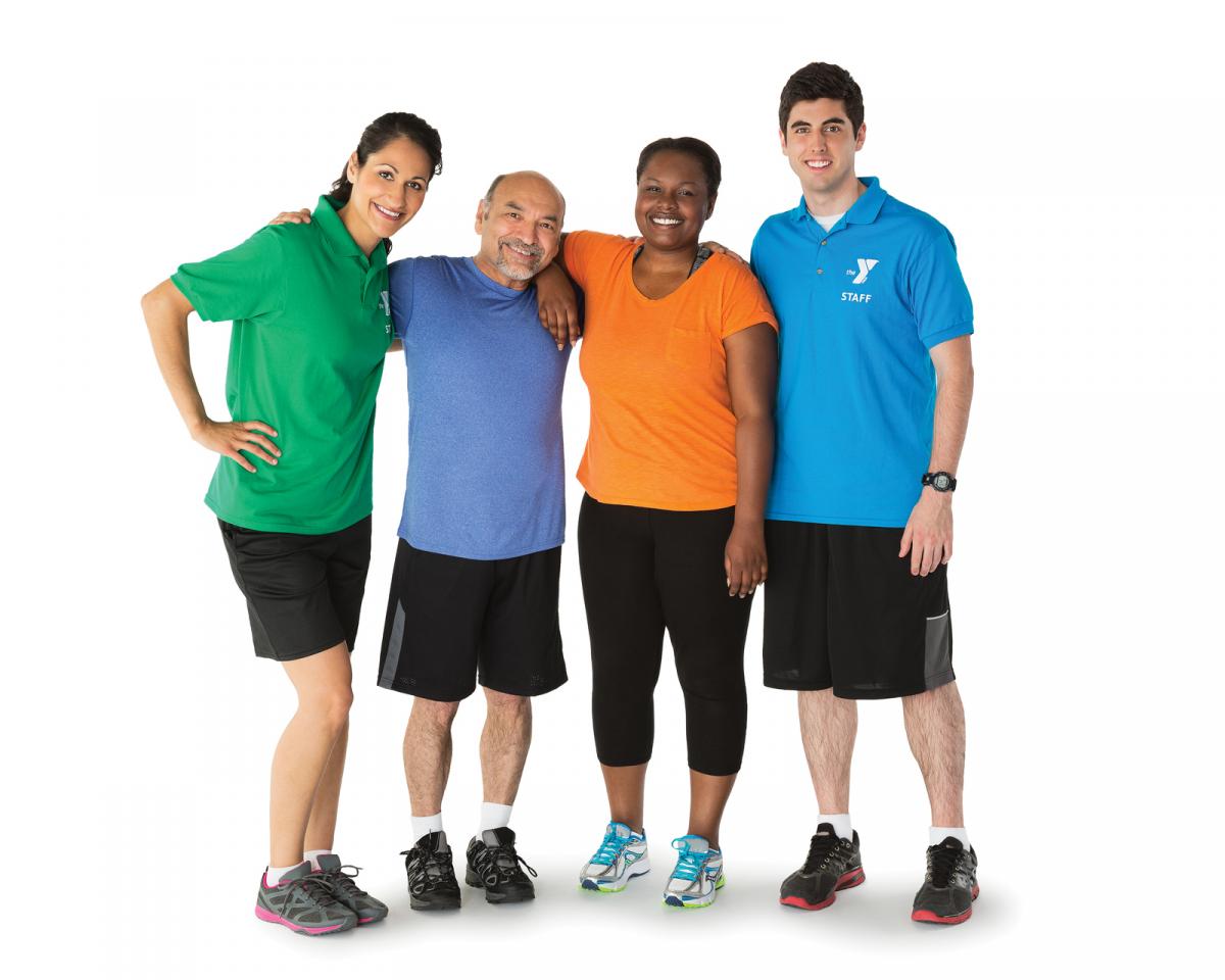 Four adults in workout clothes.